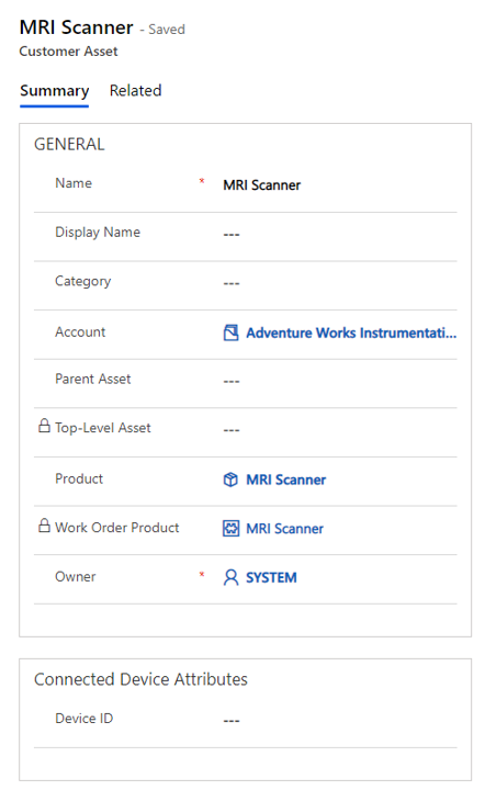 Screenshot of a customer asset that was generated from a work order.