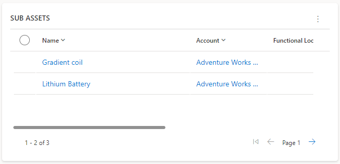 Screenshot of the Sub Assets section on a customer asset.