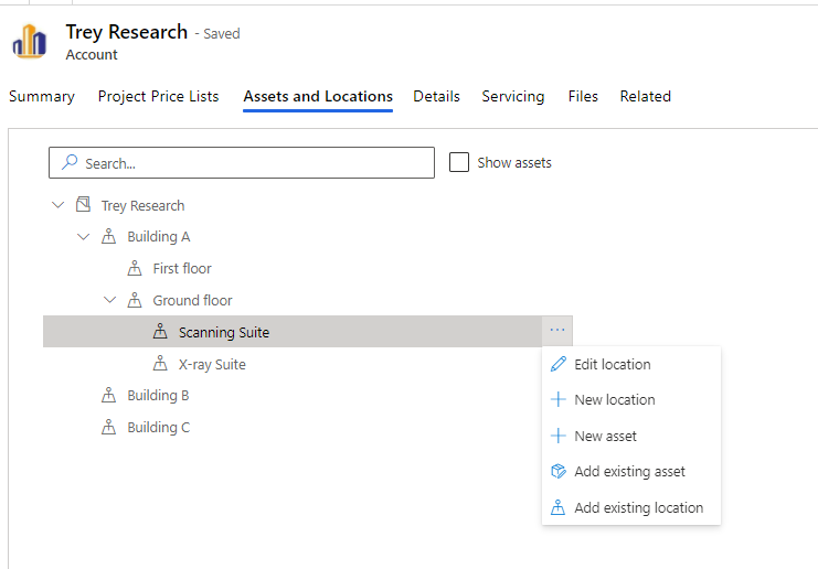 Screenshot of a functional location tree.
