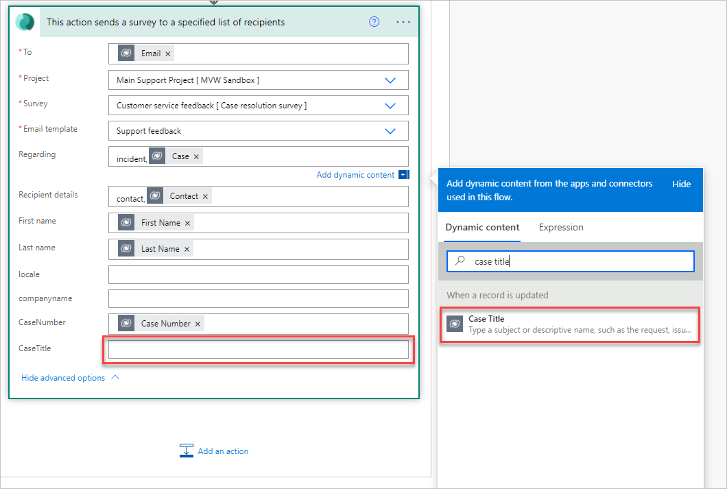 Screenshot of adding dynamic content to a variable in a flow in Power Automate.
