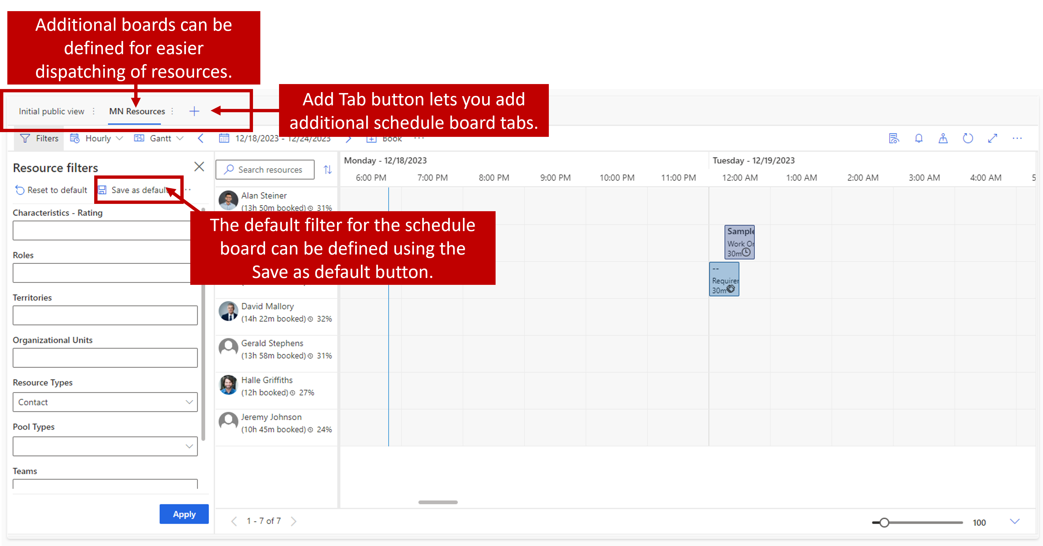 Screenshot of Hourly view with Options dropdown menu and Add Tab button.