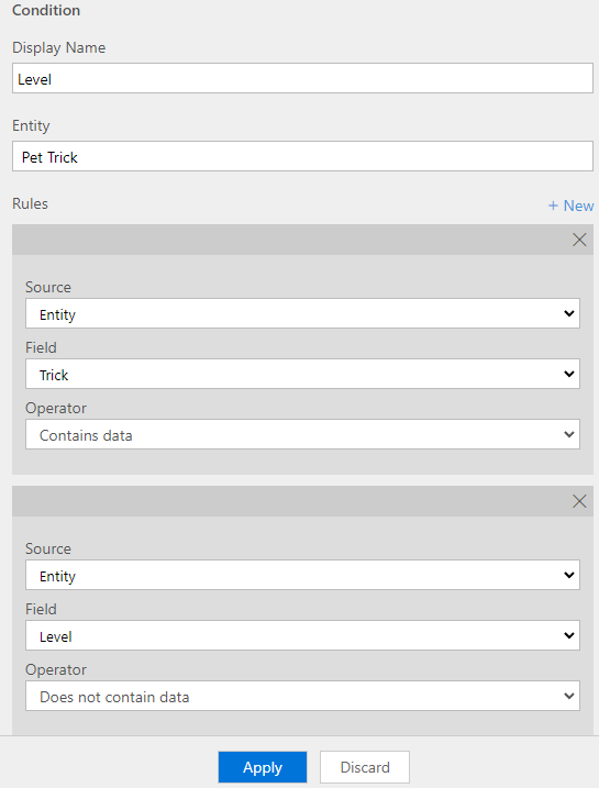 Screenshot of a business rule condition.