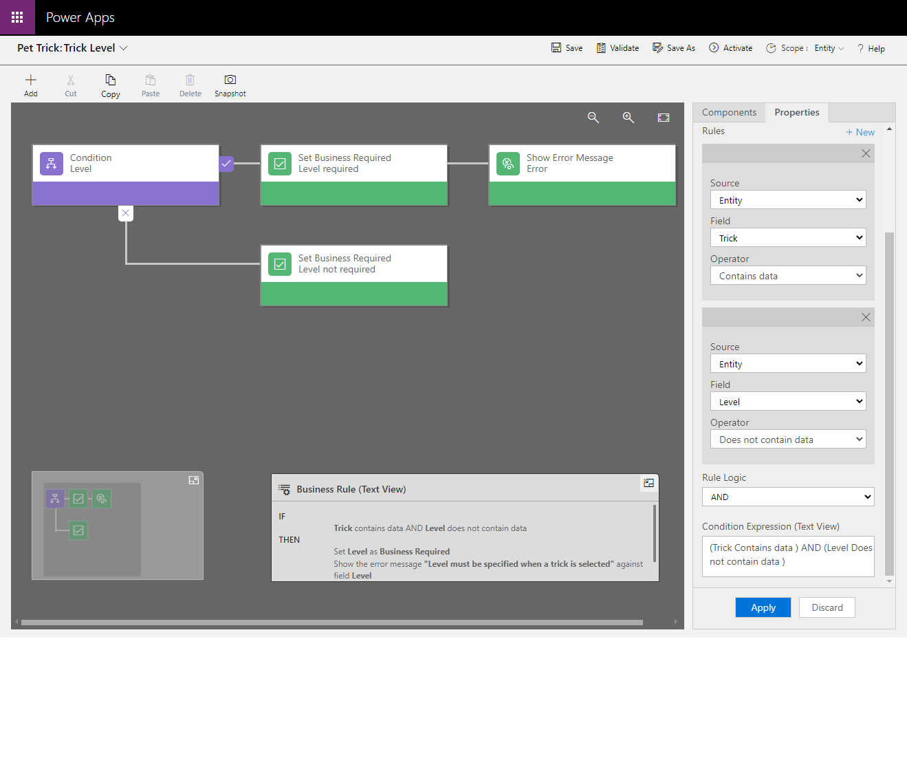 Screenshot of a business rule editor.