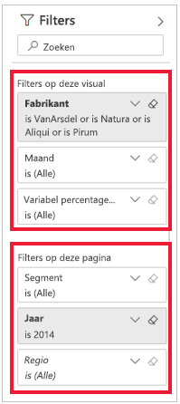 Schermopname van het deelvenster Filters met Filters op deze pagina gemarkeerd.