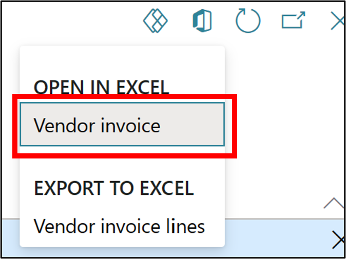 Screenshot of the Vendor invoice tab to open in Excel.