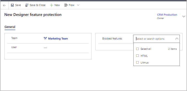 Screenshot of the New Designer feature protection page.