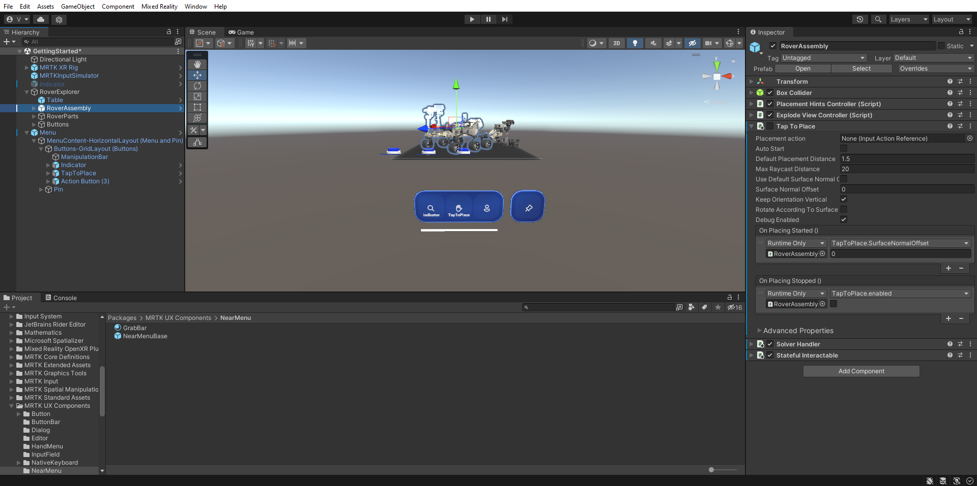 Screenshot of Unity with TapToPlace component reconfigured.