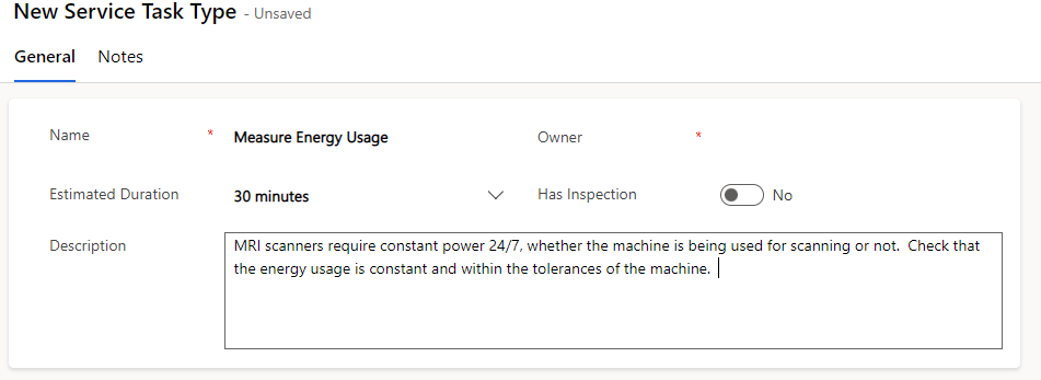 Screenshot of the Service Task Type form.
