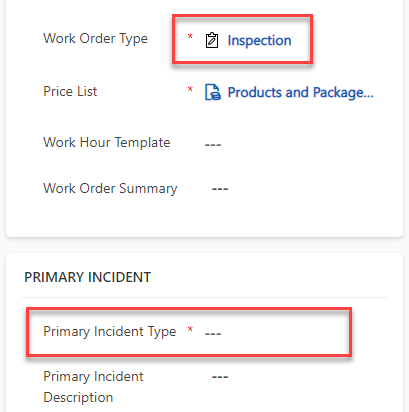 Screenshot showing where you define a work order form.