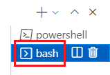 Schermopname van het Visual Studio Code-terminalvenster, met de bash-terminal geselecteerd.