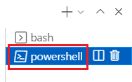 Schermopname van het Visual Studio Code-terminalvenster, waarbij de PowerShell-terminal is geselecteerd.