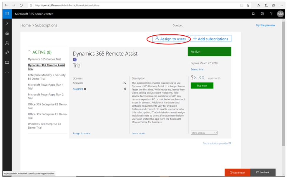 Screenshot of the Assign to users button.