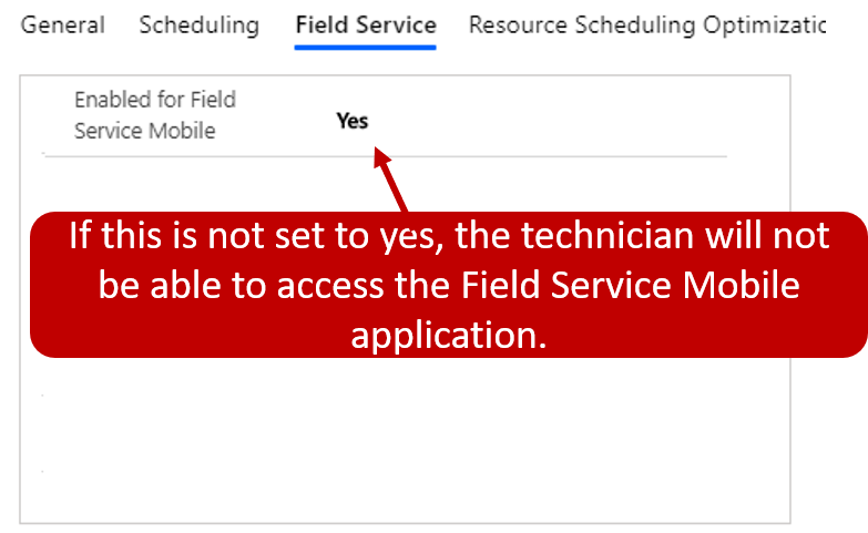 set the Enabled for Field Service mobile field to yes