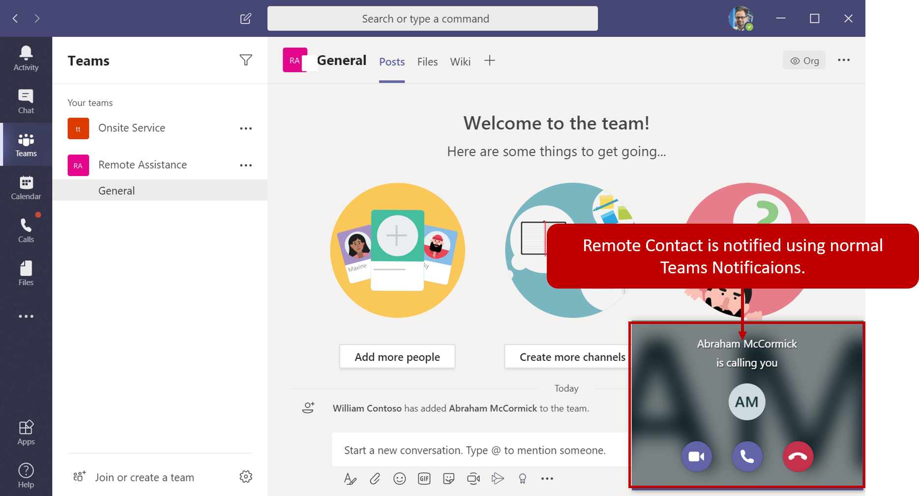 Screenshot of Remote contact notified via Teams.