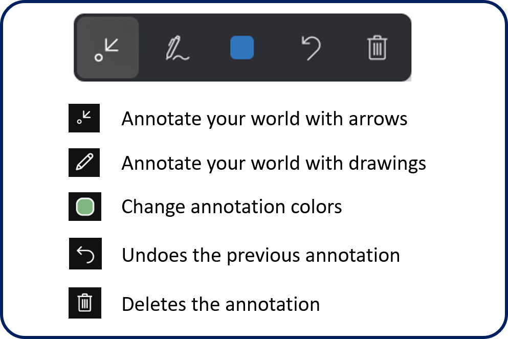 Screenshot of options available from the command bar.