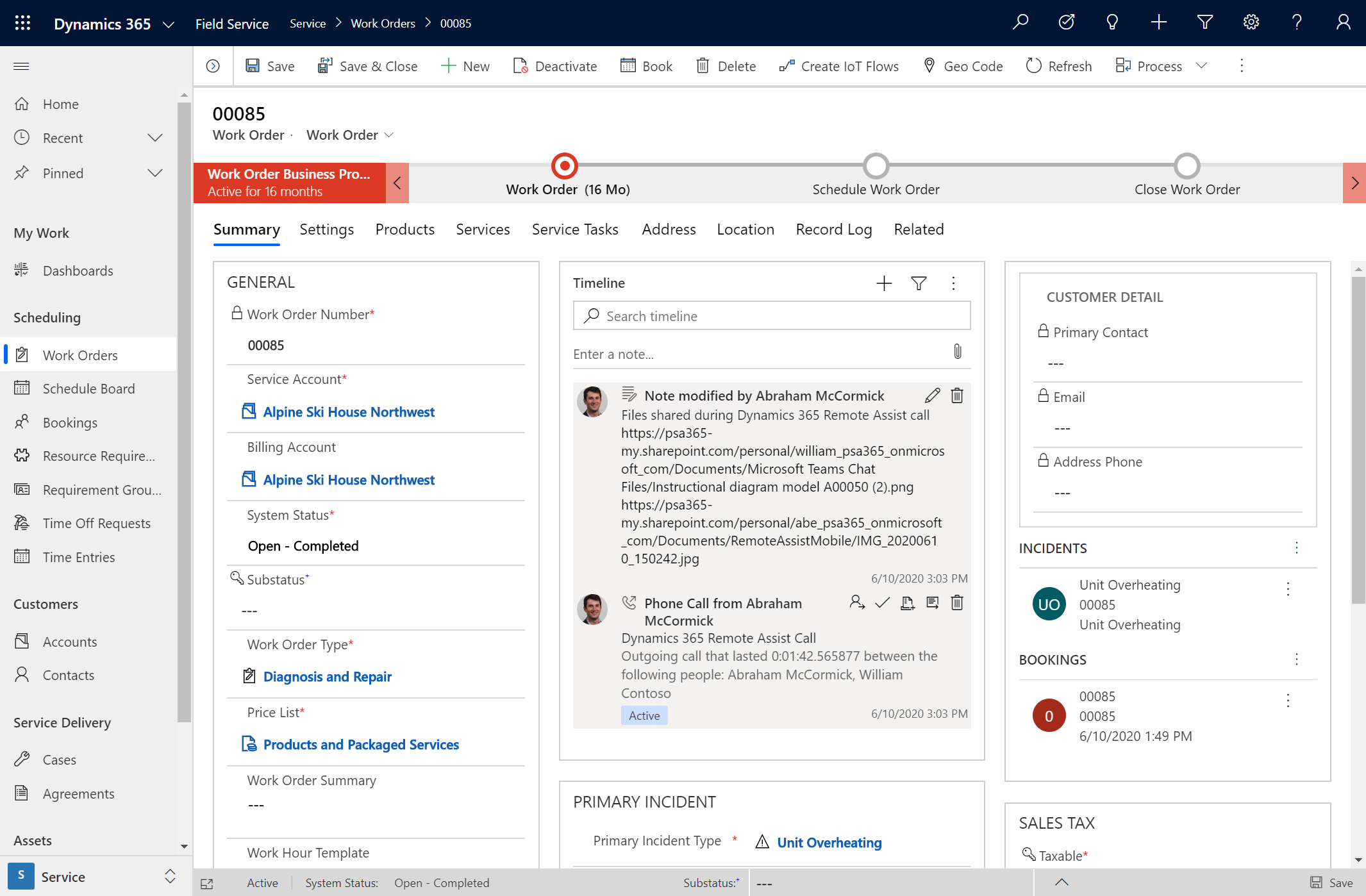 Screenshot of Post button to post a Field Service work order.