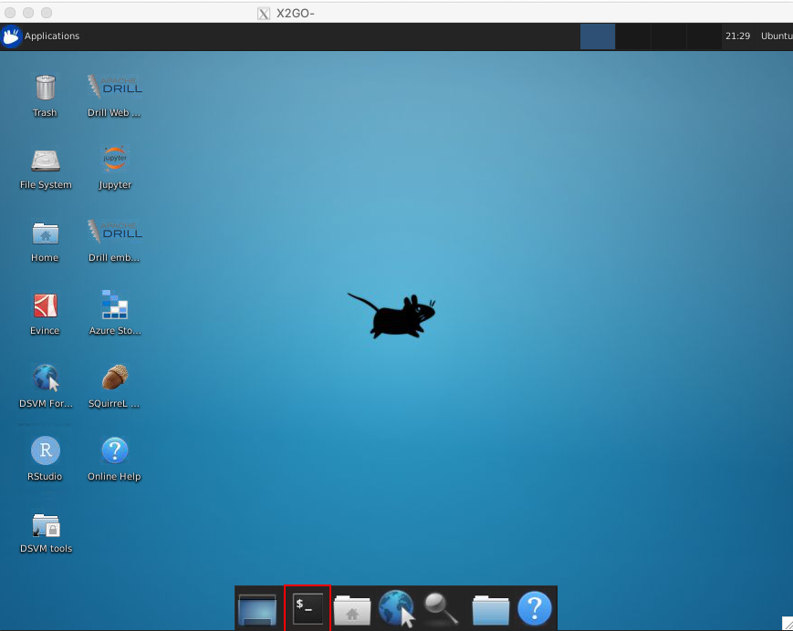 Schermopname van het Ubuntu-bureaublad; de terminal is gemarkeerd.