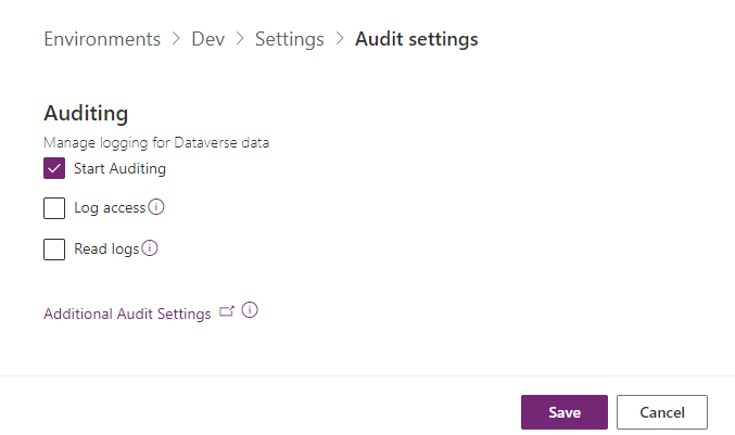 Screenshot of audit settings.