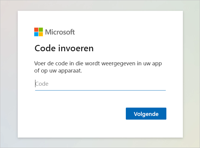 Screenshot of the webpage where you can paste the device code.