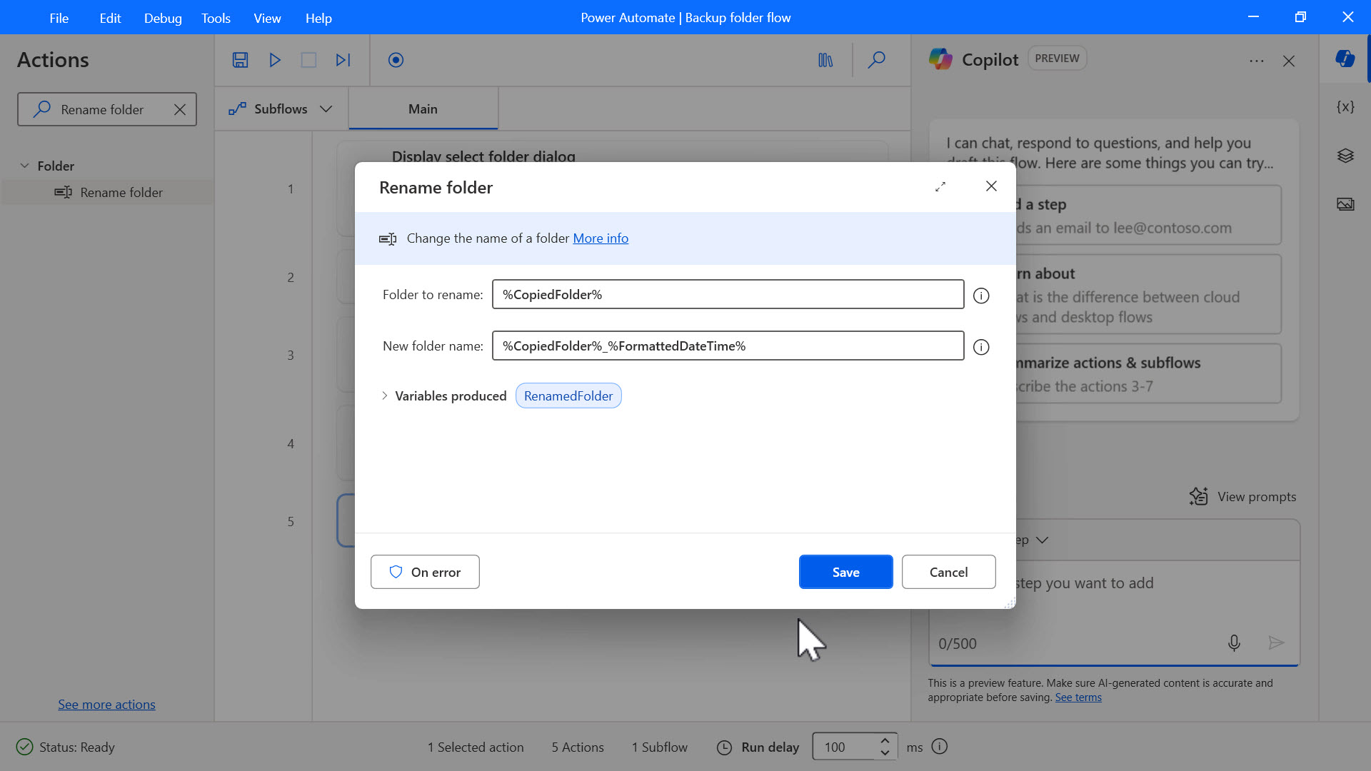 Screenshot of the Rename folder dialog box.