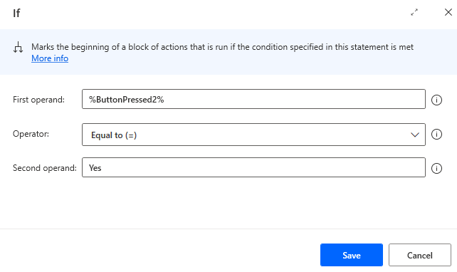 Screenshot of the If action.