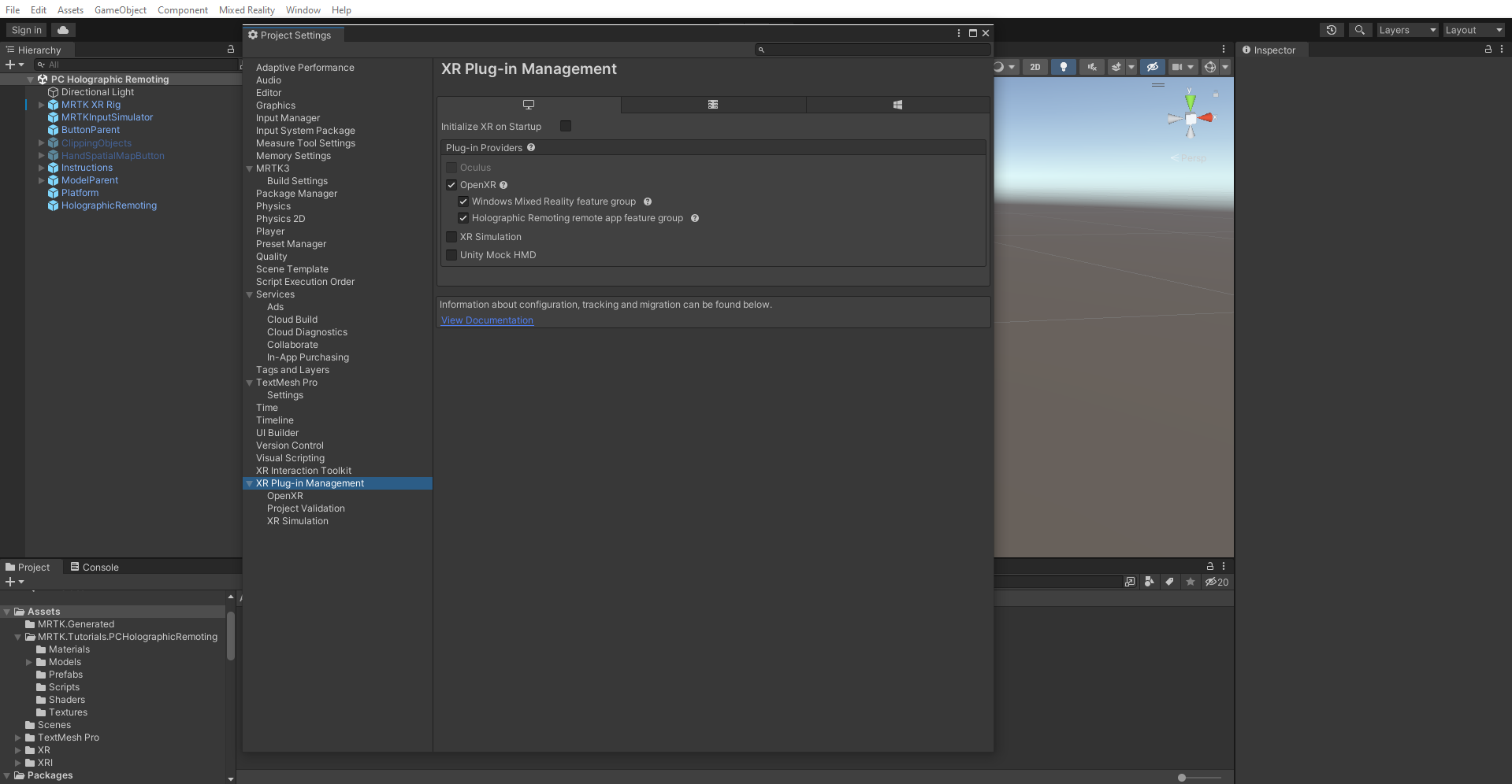 Screenshot of Project settings.