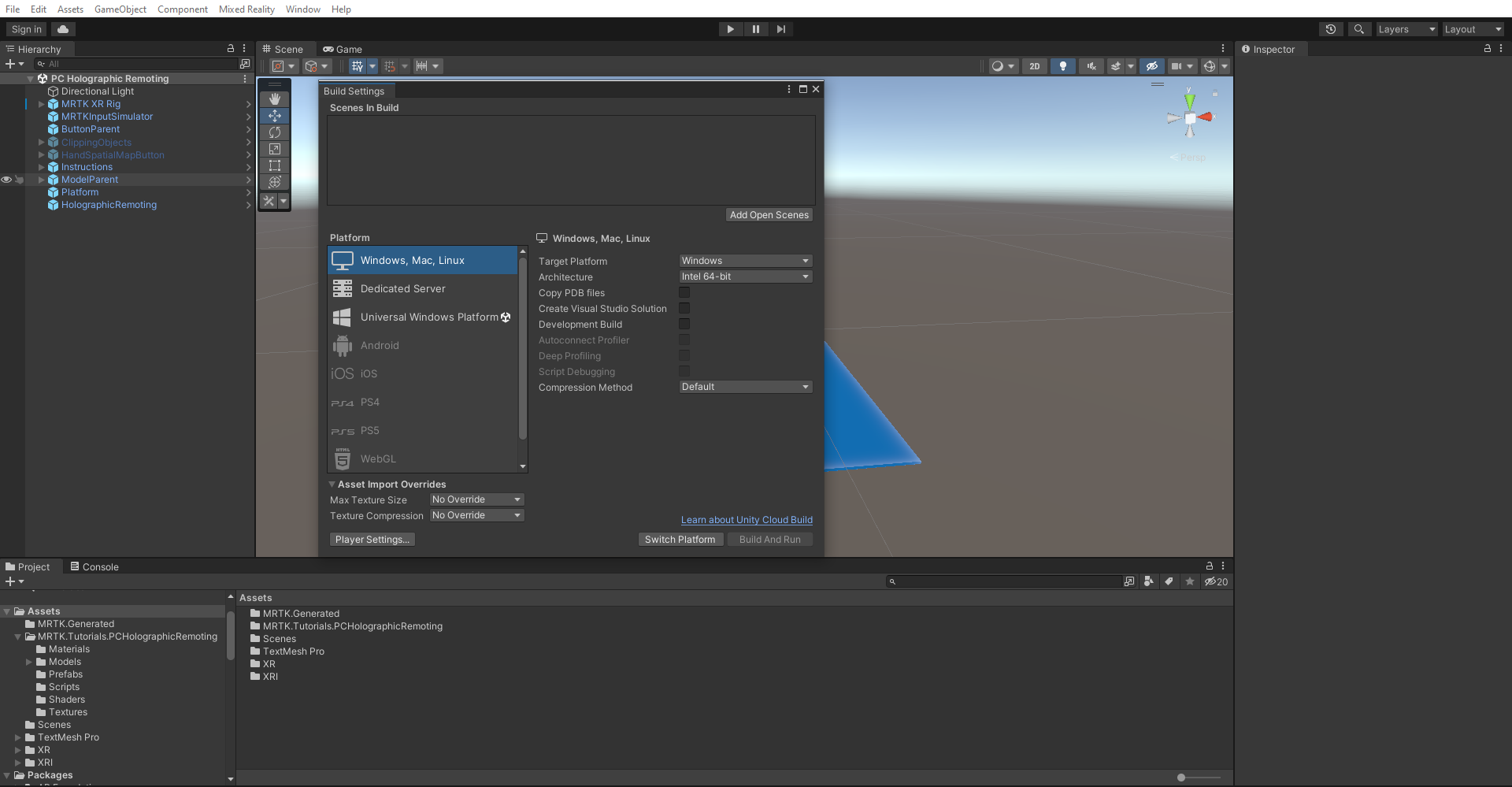 Screenshot of Switching Build Platform.