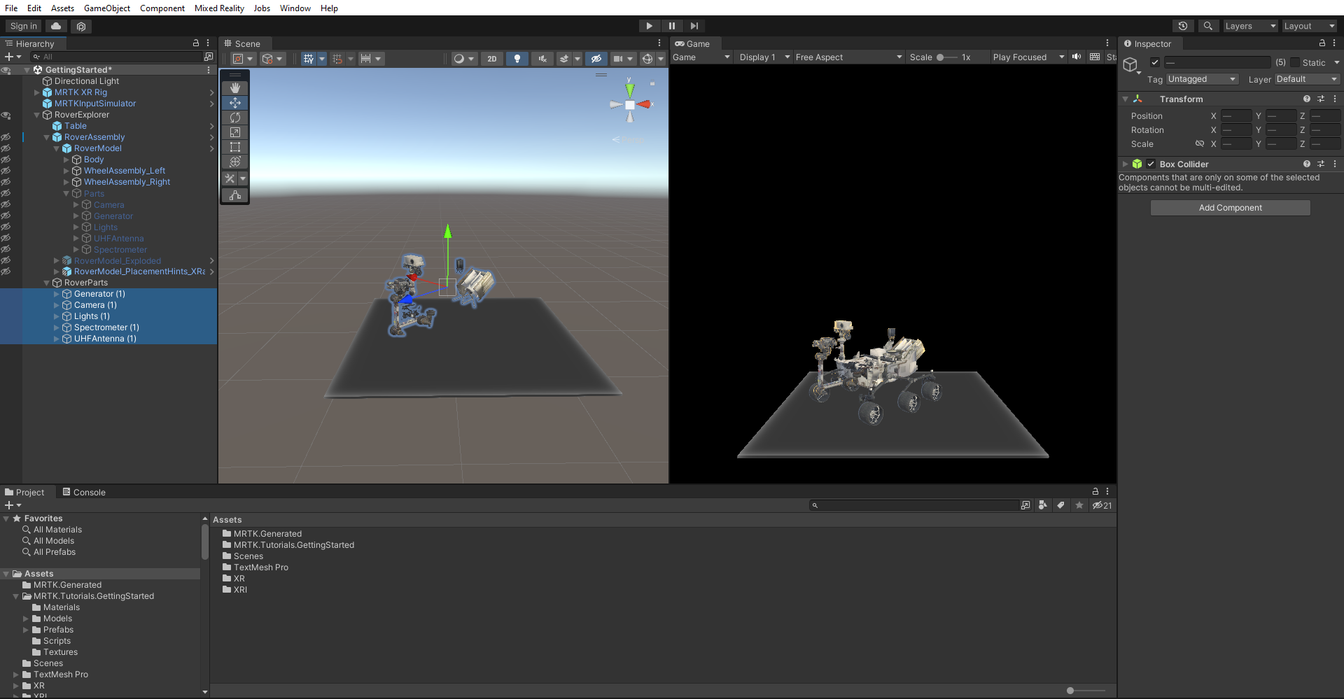 Screenshot that shows the RoverAssembly scene visibility off.