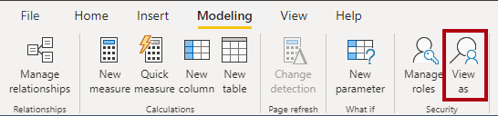 Schermopname van het lint Power BI Desktop Modellering. De opdracht Weergeven als is gemarkeerd.