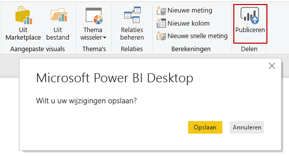 Schermopname van de knop Microsoft Power BI Desktop Publiceren.