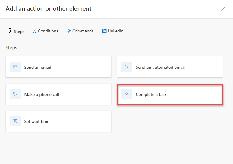 Screenshot showing the complete a task step.