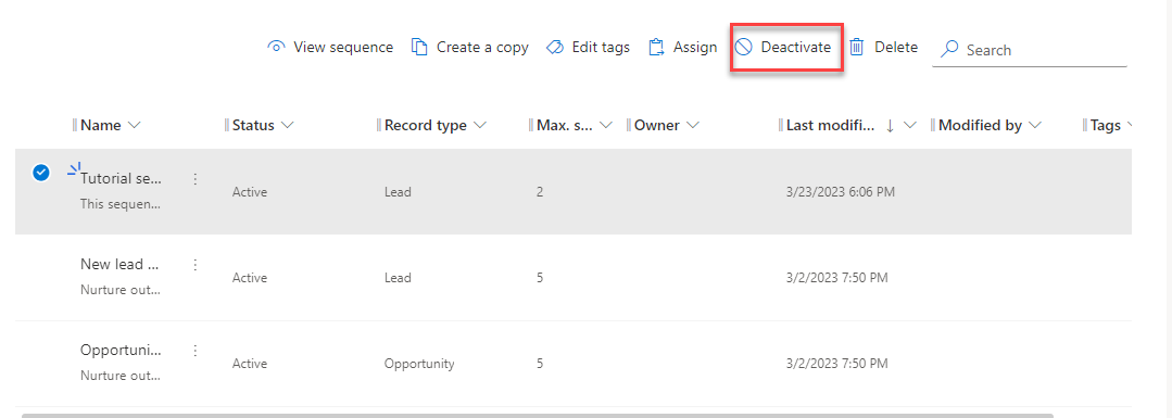 Screenshot showing the deactivate button.