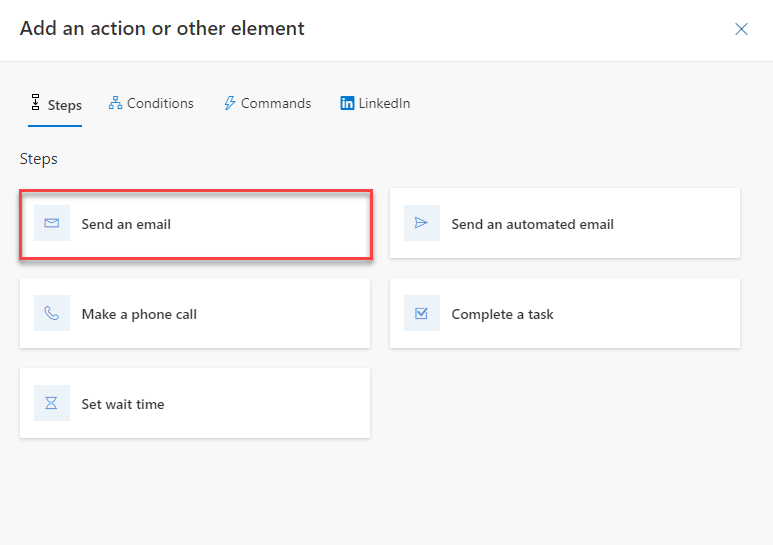 Screenshot showing the send an email step.