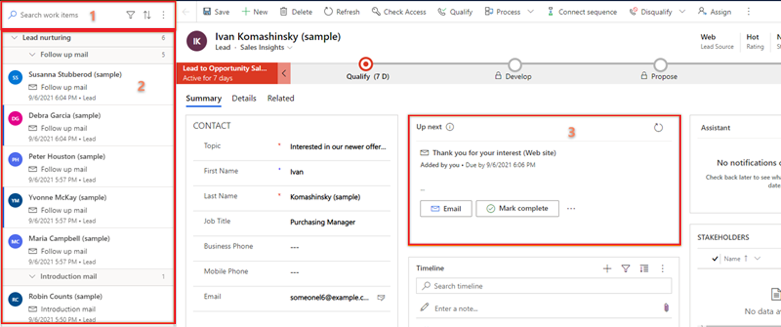 Screenshot of the Work list page.