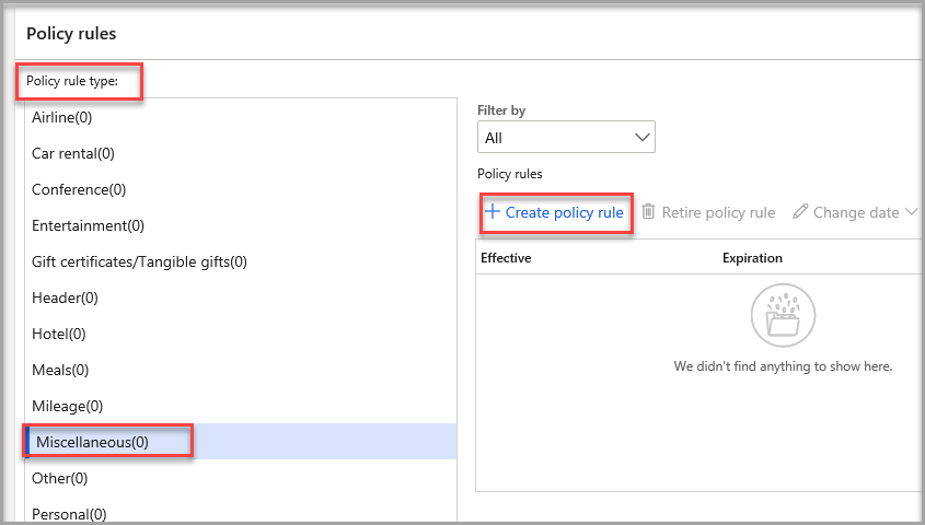 Screenshot of the Policy rule type FastTab.