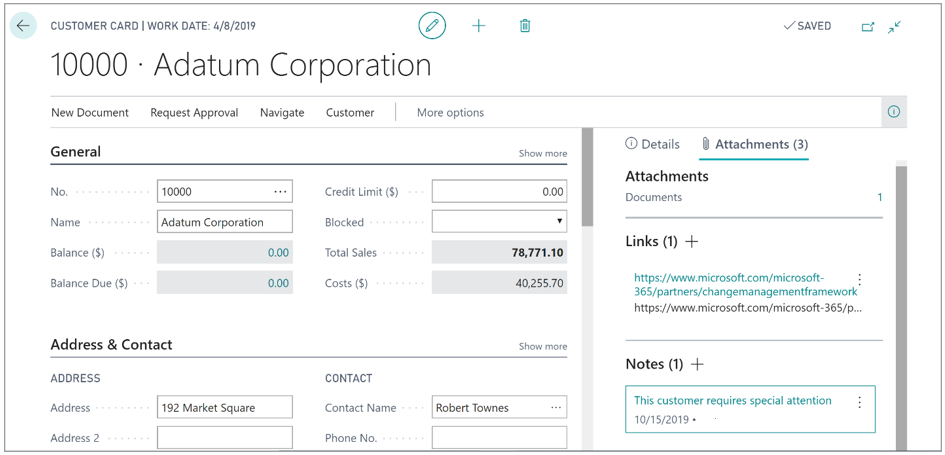 Screenshot of the Attachments section with add links and notes features.