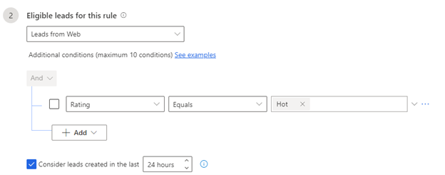 Screenshot of Select eligible leads for this rule set to Specific leads.