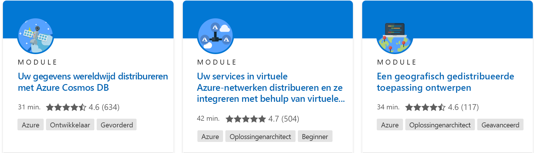 Schermopname van één module met alle details van de Microsoft Learn-website
