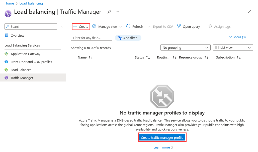 Schermopname van het selecteren van 'Traffic Manager-profiel' op de pagina Een resource maken.