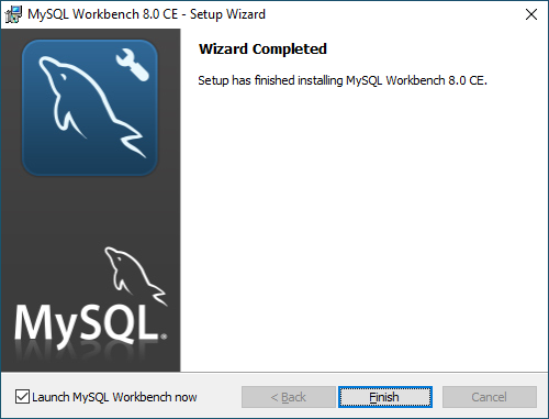 Schermopname van de volledige pagina van de wizard MySQL Workbench.