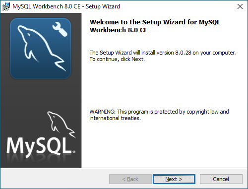 Schermopname van de installatiewizard van MySQL Workbench 8.0 CE.