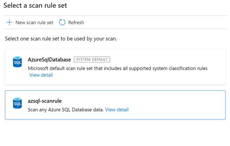 Screenshot of the scan rule set selection for Azure Purview.
