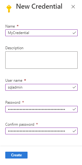 Screenshot of how to create a credential for Azure Automation.