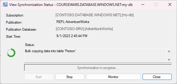 Diagram met de synchronisatiestatus in een transactionele replicatie.