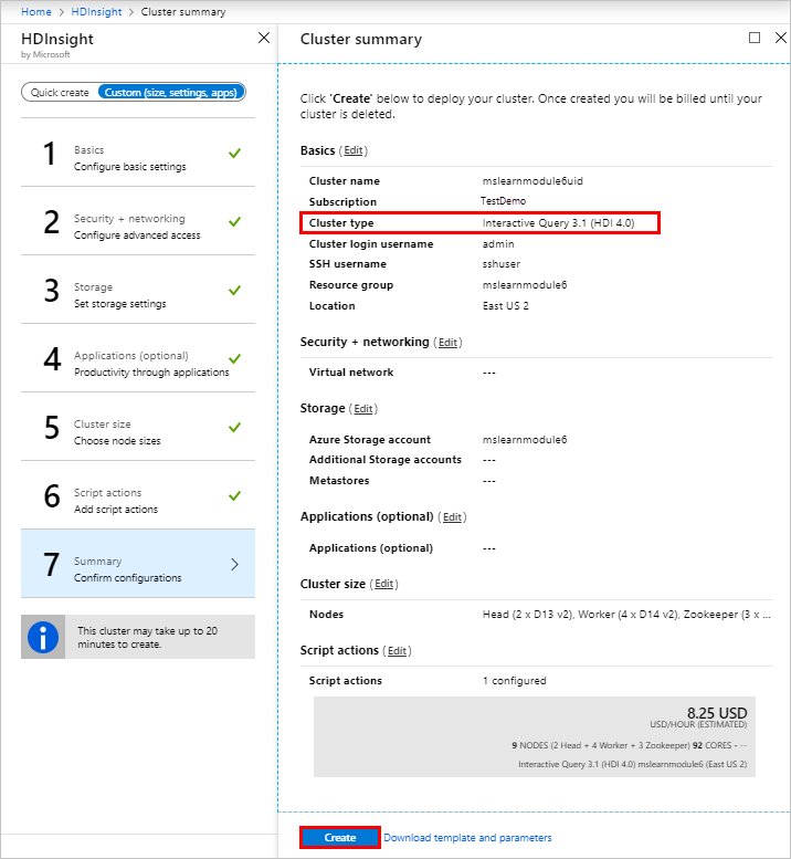 De overzichtspagina van HDInsight in Azure Portal.