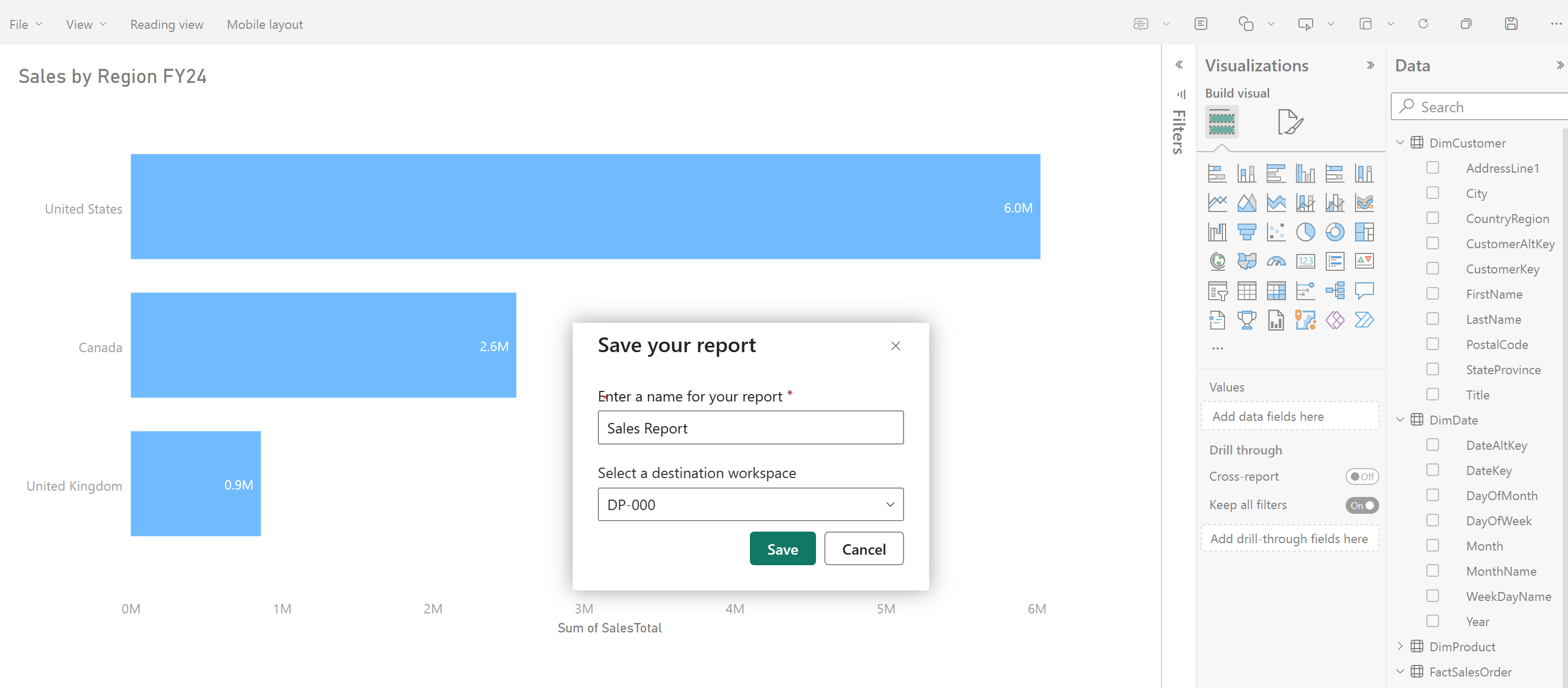 Schermopname van een Power BI-rapport.