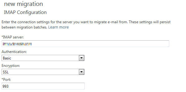 Schermopname van de pagina IMAP-configuratie.