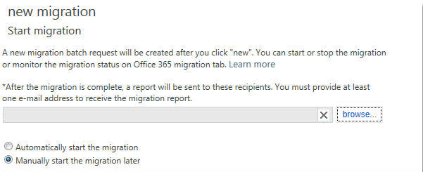 Schermopname van de pagina Migratie starten voor cutover-migratie.