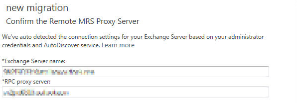 Schermopname van de pagina Remote MRS Proxy Server bevestigen voor gefaseerde migratie.