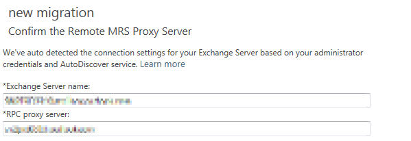 Schermopname van de pagina voor het bevestigen van de Remote MRS Proxy Server voor cutover-migratie.
